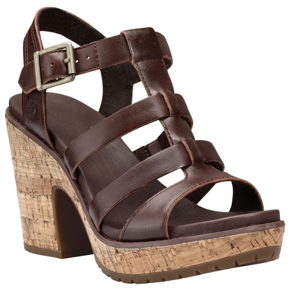 Timberland Anti-Fatigue Roslyn Brown Leather Heel Sandals Size 9